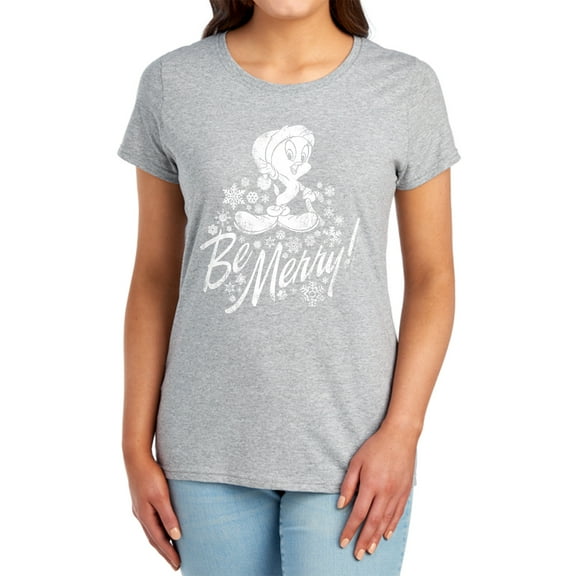 Looney Tunes Merry Tweety Women's T Shirt, Athletic Heather, X-Large
