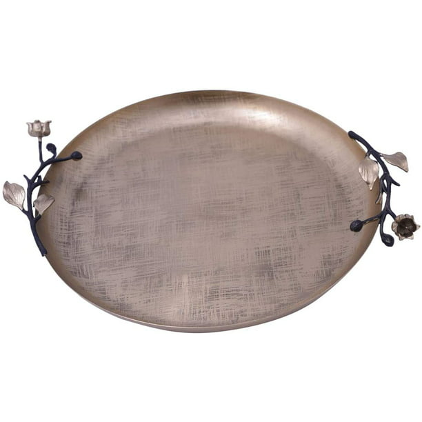 Decozen Etched Large Round Tray Bud, Round Bronze Coffee Table Tray