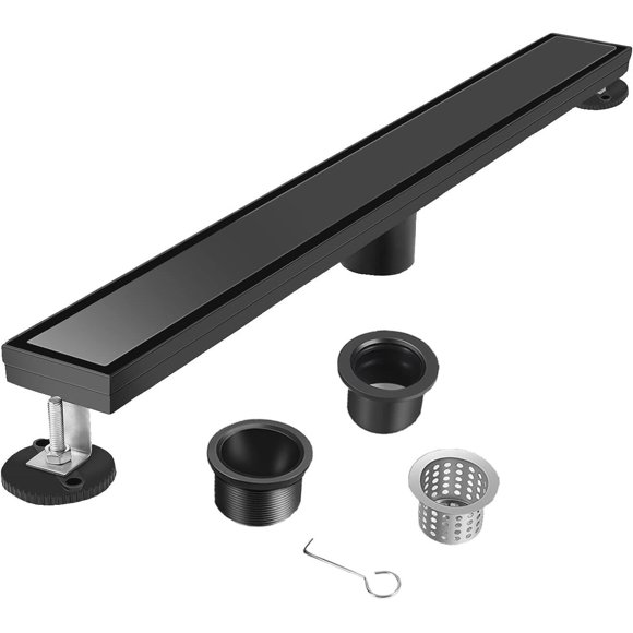 Linear Shower Drain with Tile Insert Grate, inFlat Reversible Matte Cover, Rectangle Floor Drain Brushed Stainless Steel Including Hair Strainer