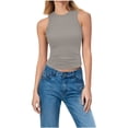 thumbnail image 3 of Jinhomg Workout Tops for Women Ribbed Knit Tank Top Solid Color Stretch Undershirts Gray XL, 3 of 9