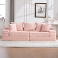 thumbnail image 2 of Oversized Boneless 4 Seats Sofa Couch with Cup Holder and Side Pockets, Upholstered Corduroy Sofa Couch Bed Cloud Couch with 3 Pillows and 2 Lumbar Pillows for Living Room, Apartmen, Pink, 2 of 9