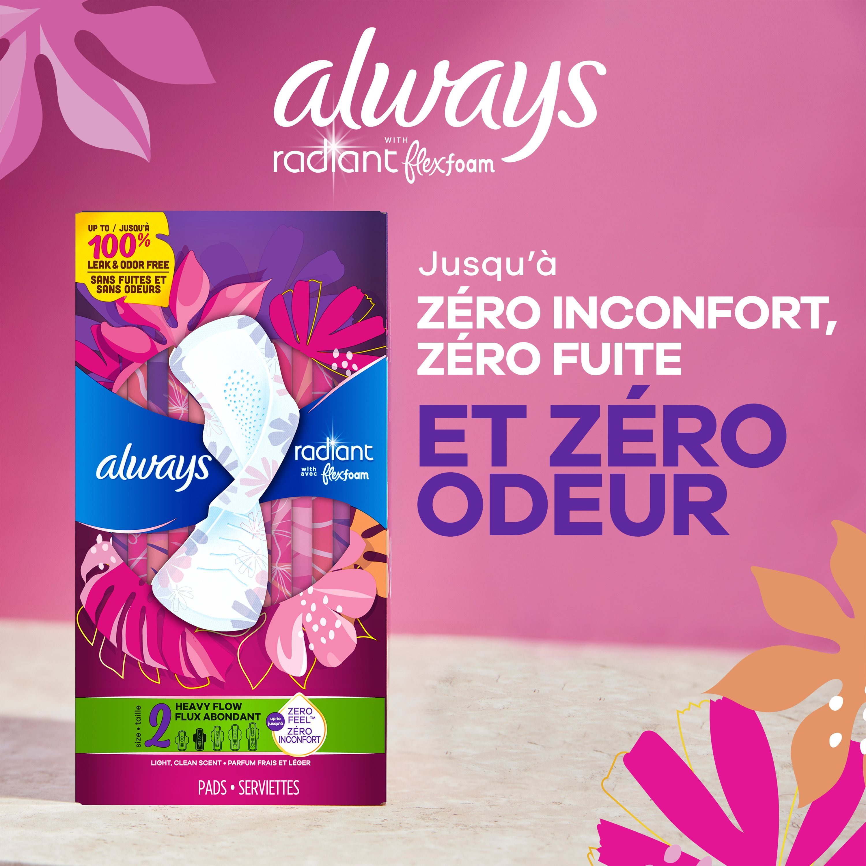 Always Infinity Feminine Pads for Women, Flexfoam Pads with Wings, Size 5, Extra Heavy Overnight Absorbency, Unscented, 11CT