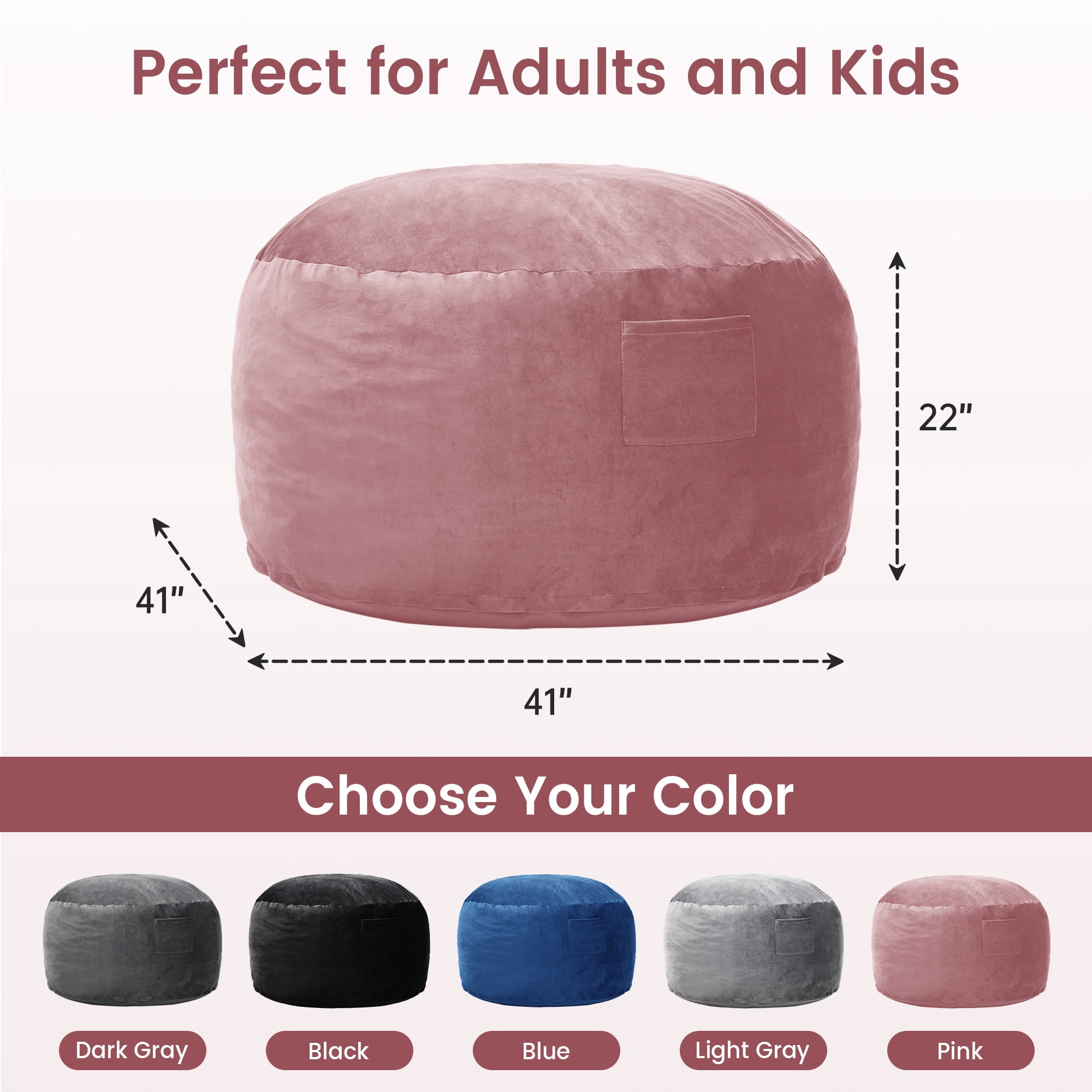 TUAREX 3.5FT Memory Foam Bean Bag Chair, with Removable Cover, Comfy Bean Bag Chairs for Adults, Kids, for Living Room, Bedroom, Pink