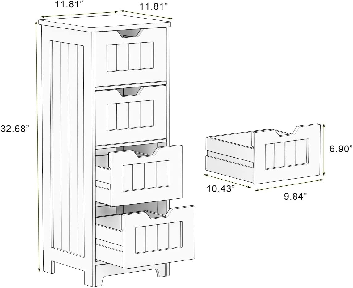 White freestanding storage cabinet with 4 drawers