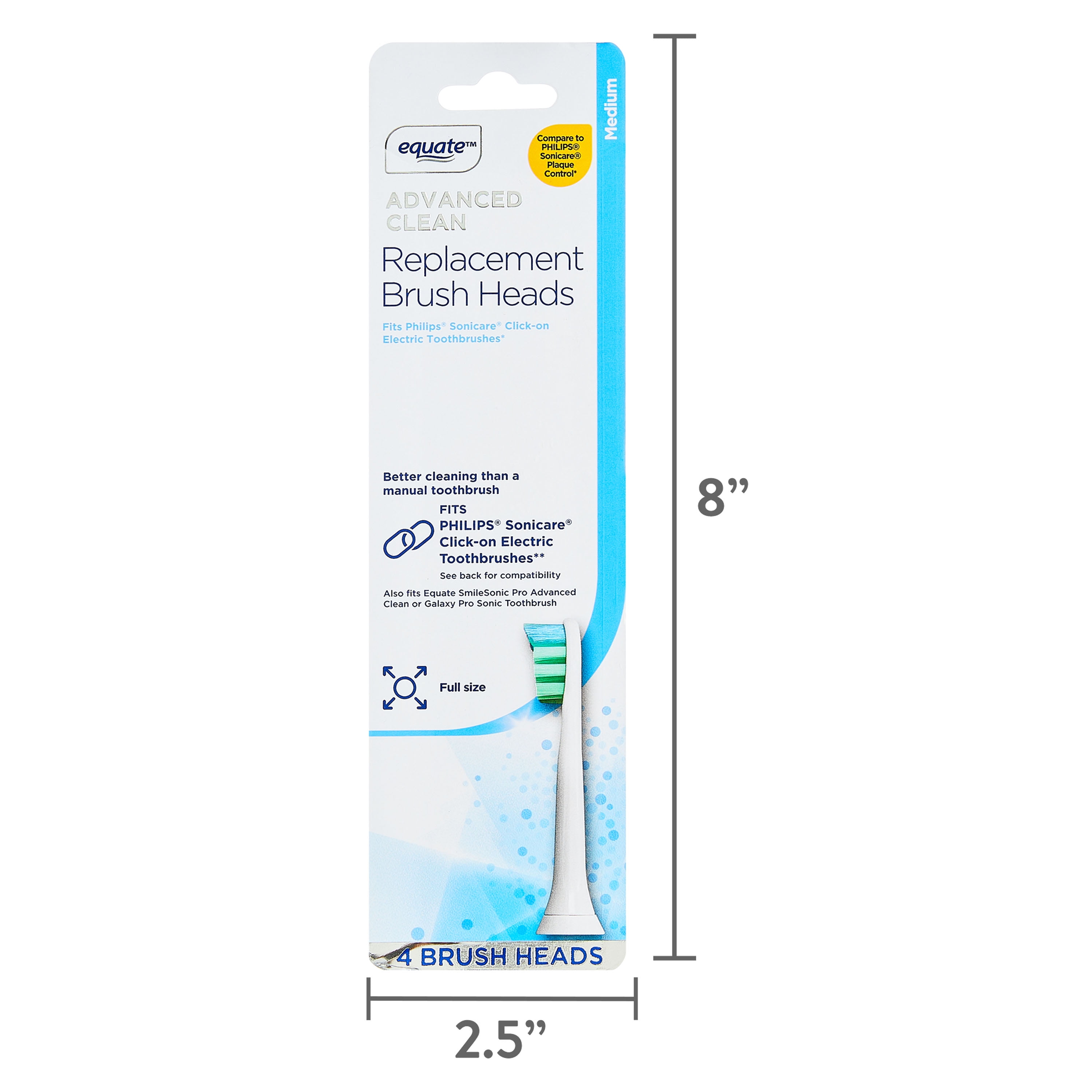 Equate Advanced Clean Electric Toothbrush Replacement Heads, White, 4 Count