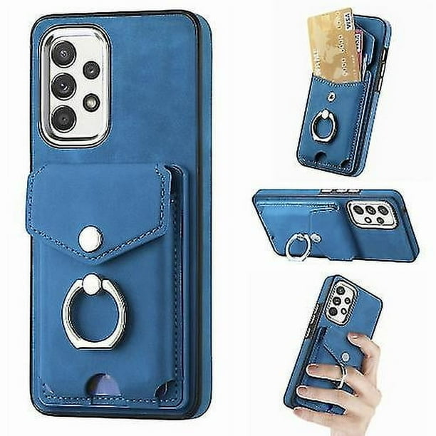 Funda para Samsung Galaxy A52 de piel sintética con acabado galvanizado y tarjetero (negra)