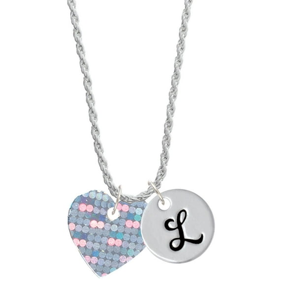 Delight Jewelry Acrylic Small Hologram Heart Silvertone Script Initial Disc - L - Charm Necklace, 20"+3"