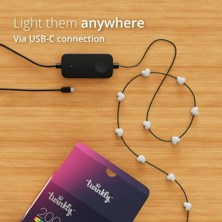 Twinkly Candies Heart Shaped 100 RGB LED Smart Light String Clear Wire USB-C - Multicolor