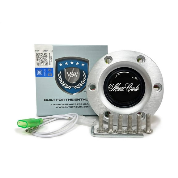 VSW 6-Bolt Brushed Horn Button, Chevy Monte Carlo Script Emblem