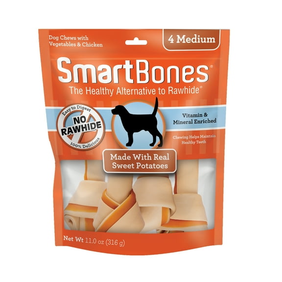 SmartBones Rawhide-Free Dog Bones, Sweet Potato Flavor, 4-Count