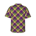 thumbnail image 3 of Daiia Mardi Gras Plaid Hawaiian Shirt for Men Gentle Cotton Regular Short Sleeve Casual-Small, 3 of 9