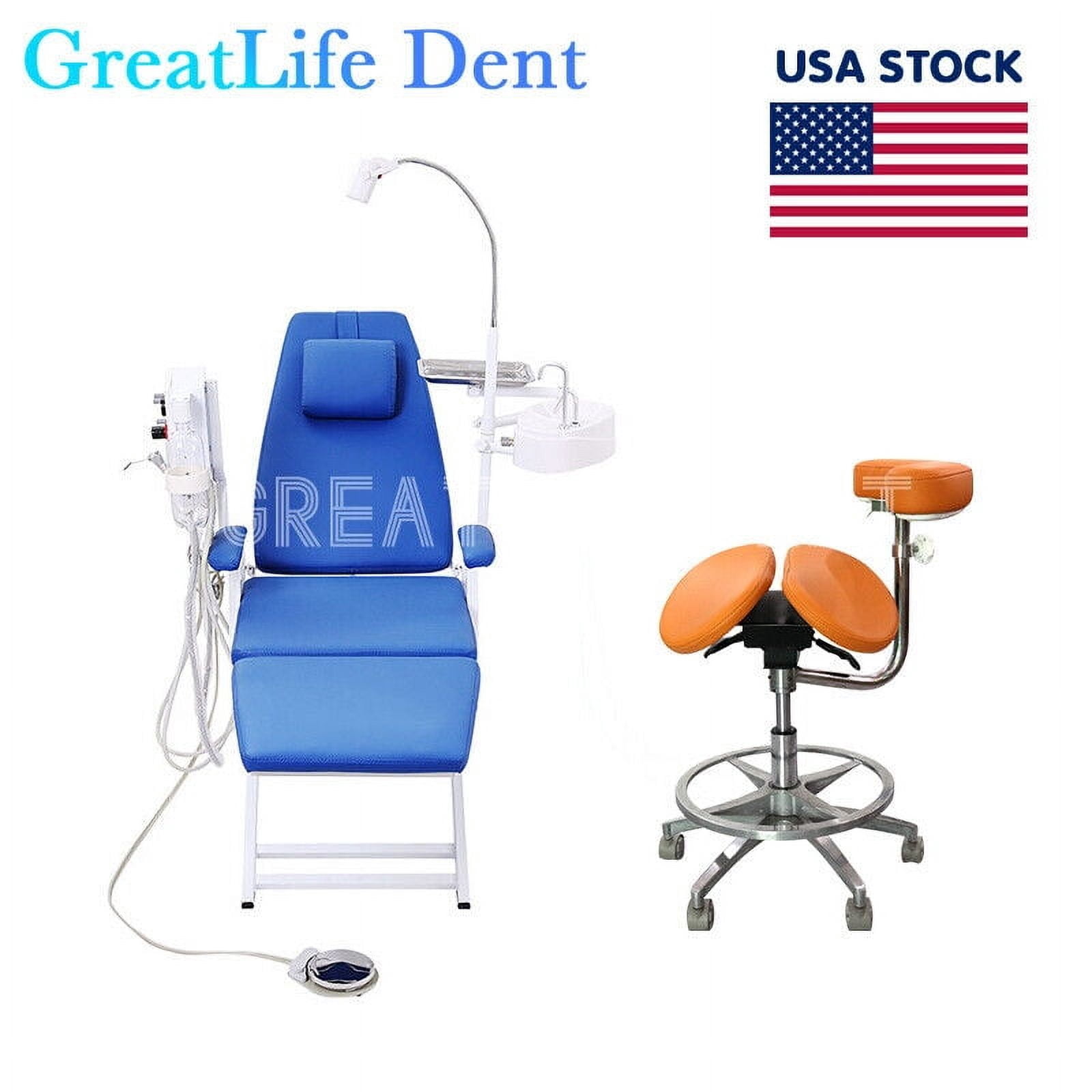 GreatLife Dent USA Stock PORTABLE DENTAL FOLDING CHAIR LED LIGHT+TURBINE+DENTIST STOOL