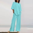 thumbnail image 2 of WILLBEST Outfits for Women Summer Casual Belt Pocket Set Half Sleeve O Neck Top and Wide Leg Trouser Set Womens Sets 2 Piece Outfits Female, 2 of 8