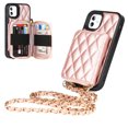 thumbnail image 6 of Allytech Crossbody Wallet Case for iPhone 12/12 Pro, Quilted PU Leather Zipper Handbag Purse Flip Kickstand Folio Card Slots Holder Wrist Strap Lanyard Cover for iPhone 12/12 Pro 6.1", Rosegold, 6 of 6