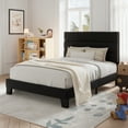 thumbnail image 3 of Allewie Twin Size Platform Bed Frame with Velvet Upholstered Headboard, No Box Spring Needed, Black, 3 of 8