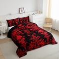 thumbnail image 4 of Adults Red Damask Bedding Set Antique Victorian Baroque Comforter Set Full Size,Gothic Vintage Floral Quilt Exotic Sugar Skull Duvet Insert,Gothic Bone Skeleton Bohemian Decor,Black, 4 of 7