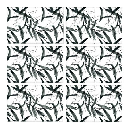 

MKHERT Traditional Oriental Chinese Bamboo Leaves Ink Painting Placemats Table Mats for Dining Room Kitchen Table Decoration 12x18 inch Set of 6