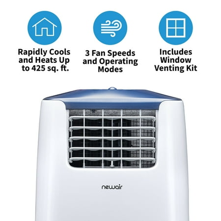 NewAir - 525 Sq. Ft. Portable Air Conditioner and Heater, 8,600 BTUs (8,532 BTU, DOE), Window Venting Kit and Remote Control - White