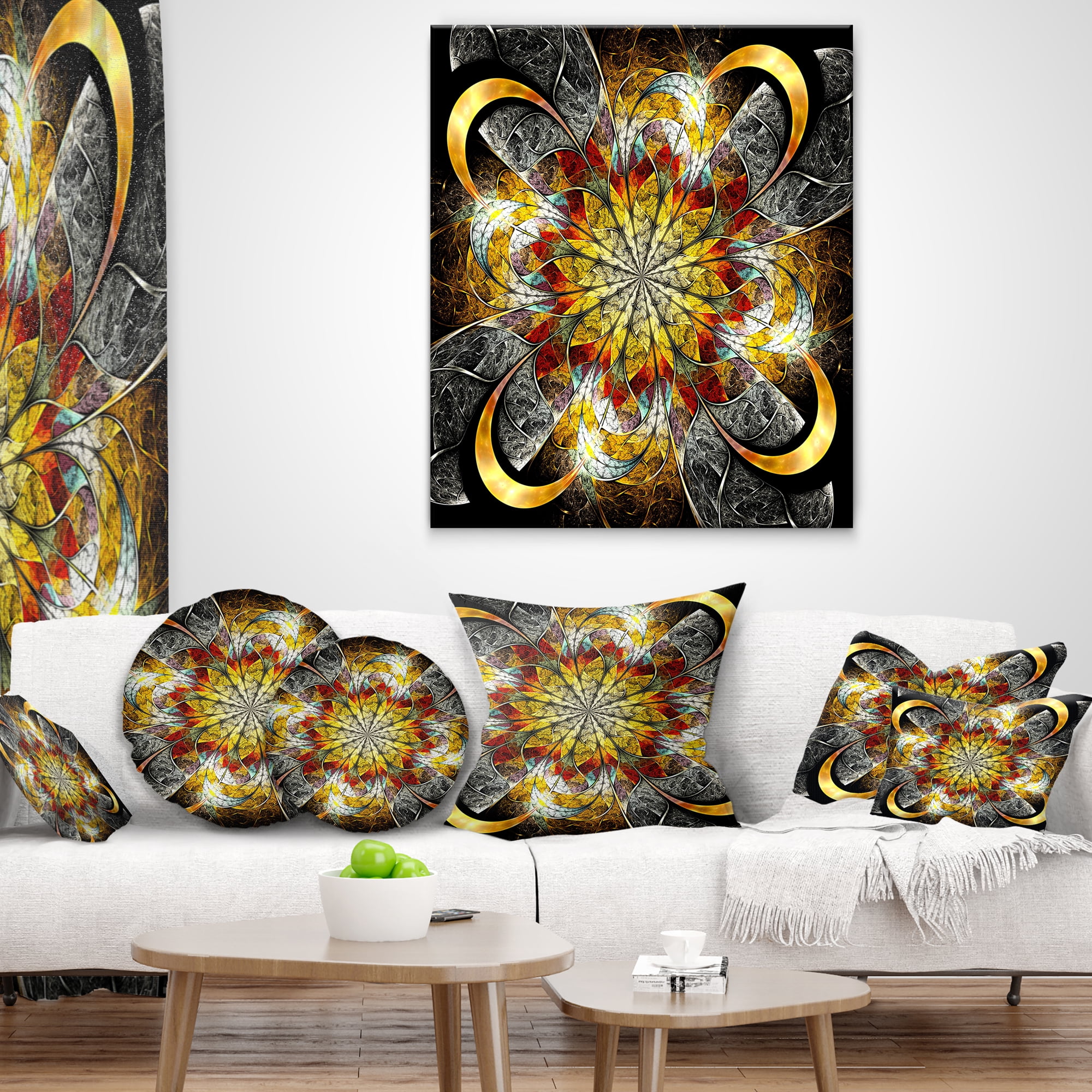 Designart Symmetrical Golden Flower - Floral Throw Pillow - 18x18