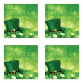 thumbnail image 1 of Green Coaster Set of 4, Happy Greetings Shamrock Daisy and Leprechaun Hat, Square Hardboard Gloss Coasters, Standard Size, Green, by Ambesonne, 1 of 2