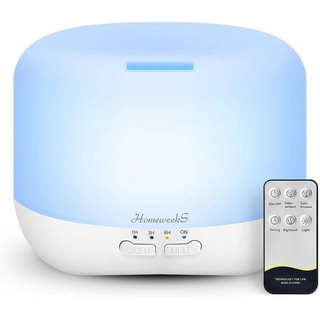 Aromatherapy Essential Oil Diffuser for Room: 500ml Oil Diffuser Colorful Aroma Air Humidifier with Adjustable Cool Mist Mode, Waterless Auto Off Ultrasonic Diffusers for Large Room Home Office(White)