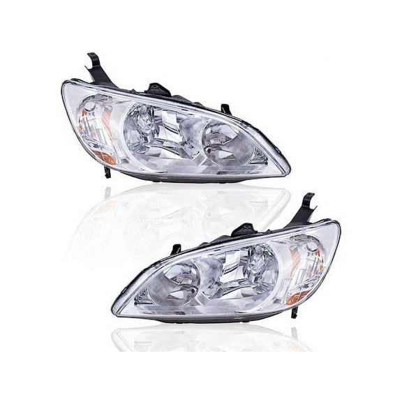 Halogen Headlight Assembly Set of 2 - Compatible with 2004 - 2005 Honda Civic