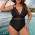 thumbnail image 2 of One Piece Swimsuits for Women Plus Size Mesh Stretch Fit Cross Back Seamless Bodysuit Shapewear Black Bathing Suit with Lift L-5XL, 2 of 9