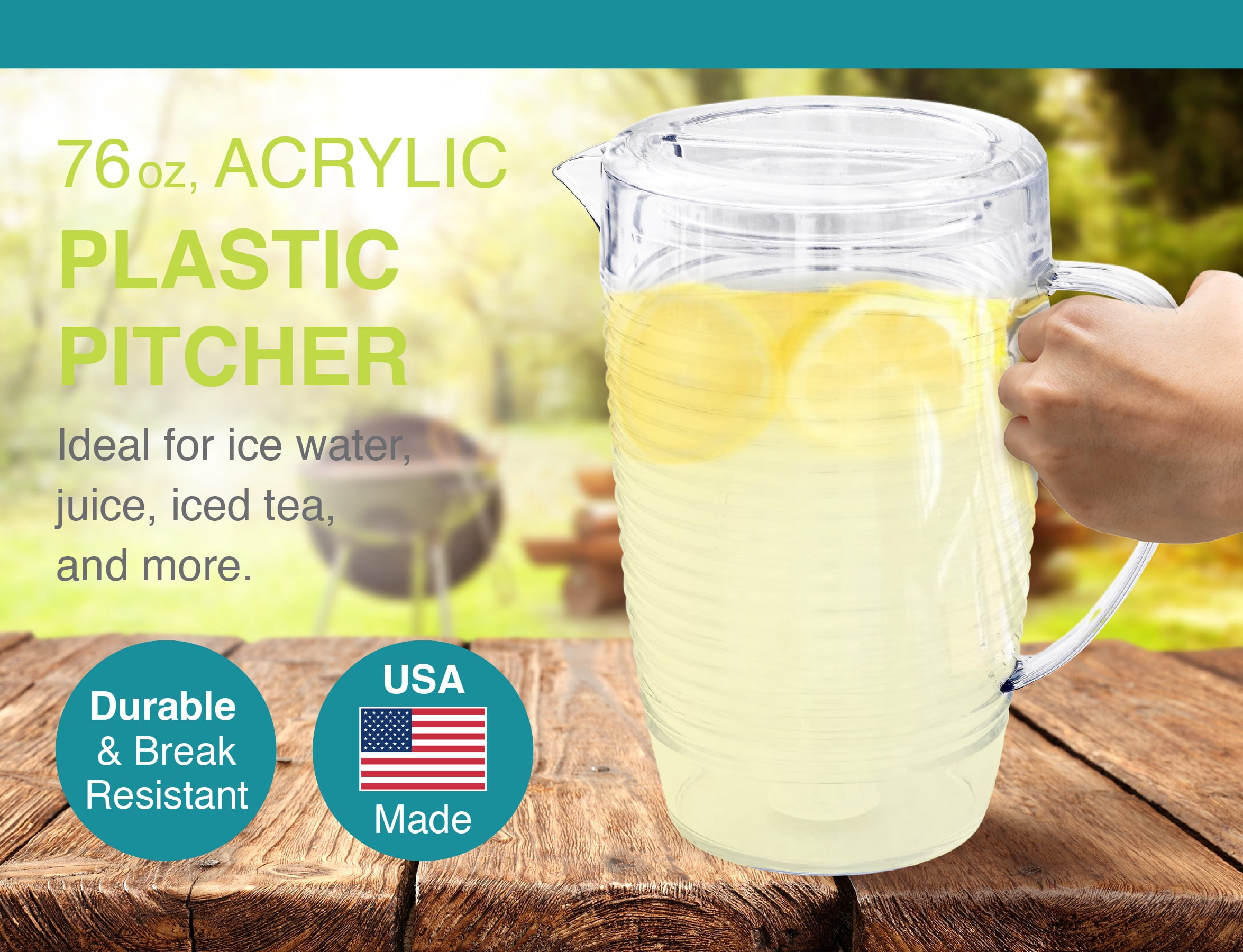 Arrow Home Products 82 oz Clear Plastic Pitcher with Lid, Durable BPA-Free Water Jug, Lightweight Refrigerator Beverage Dispenser for Juice, Iced Tea and Cold Drinks, Easy-Pour Handle
