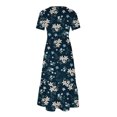 thumbnail image 5 of pimelu Dresses for Women Summer Dresses for Women Loose Flowy Pleated Swing Tunic Long Dresses with Pocket Summer Vintage Floral Print Short Sleeve Crewneck Girls Maxi Dress, 5 of 6
