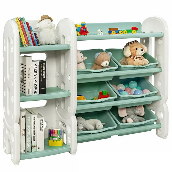 Gymax Kids Toy Storage Organizer w/Bins & Multi-Layer Shelf for Bedroom Playroom Green