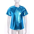 thumbnail image 3 of Haitryli Girls Jazz Dance Suit Hip Hop Outfits Metallic T-Shirts with Long Pants Glitter Tracksuit Dancewear Performance Light Blue 11-12, 3 of 5