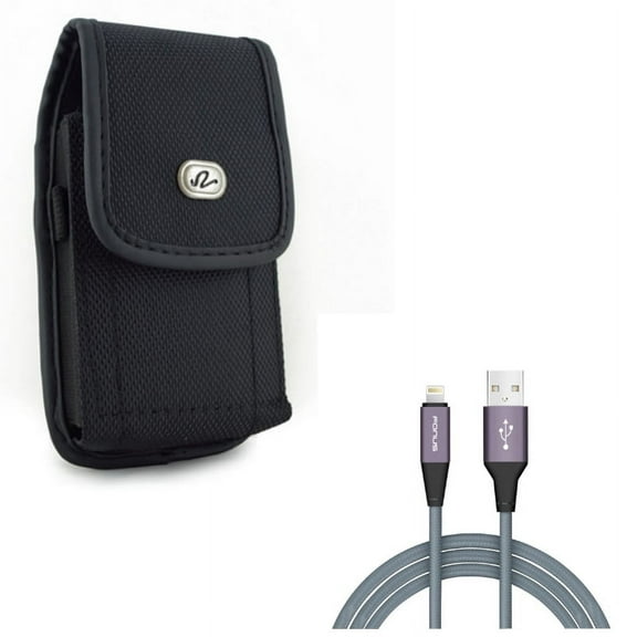 Case Belt Clip w 6ft USB Cable for iPhone 8/7/6S/6 - Rugged Holster Canvas Cover Pouch, Charger Cord Power Wire Braided Long for iPhone 8/7/6S/6 Models