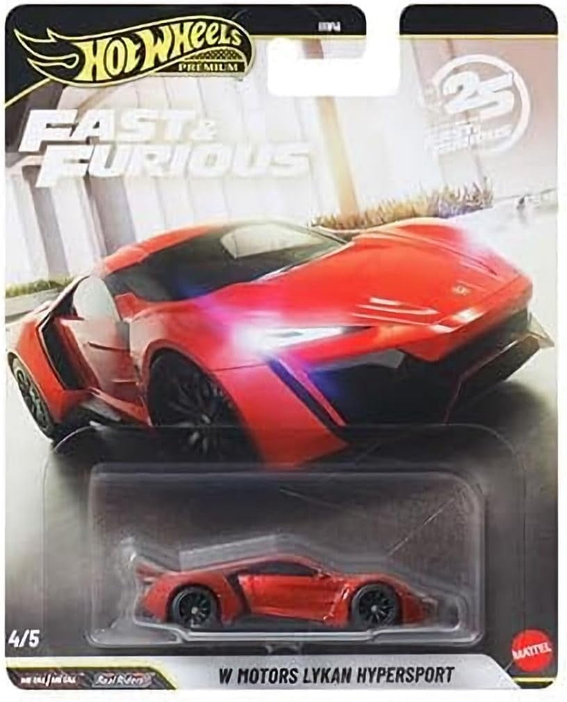 Hot Wheels Premium Fast & Furious 25th Anniversary Die-Cast Cars, Set of 4, Mercedes 500 SEL, Toyota FJ, Lykan Hypersport, Mustang Boss 302, Ages 3+ HNW46-956N