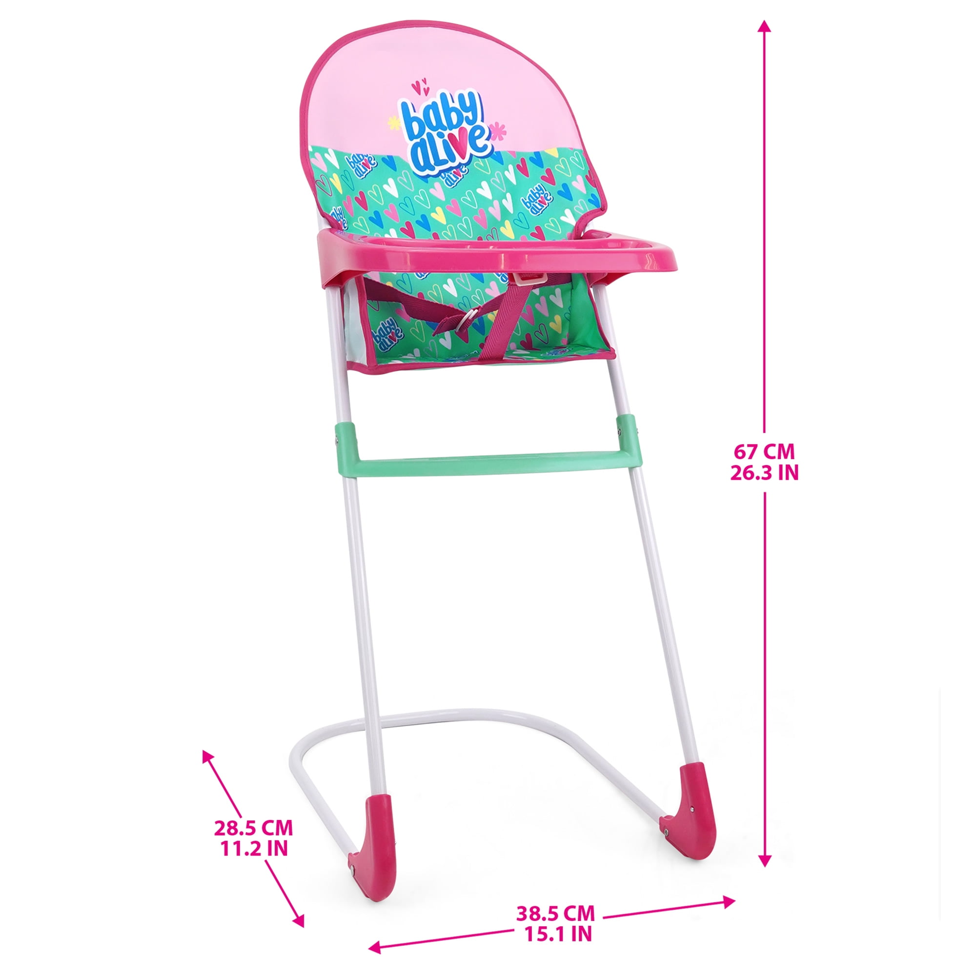 Baby Alive Travel N Feed Set 7pcs Green Pink Hearts Stroller Highchair Bag Feeding Accessories Set For Dolls Up To 18