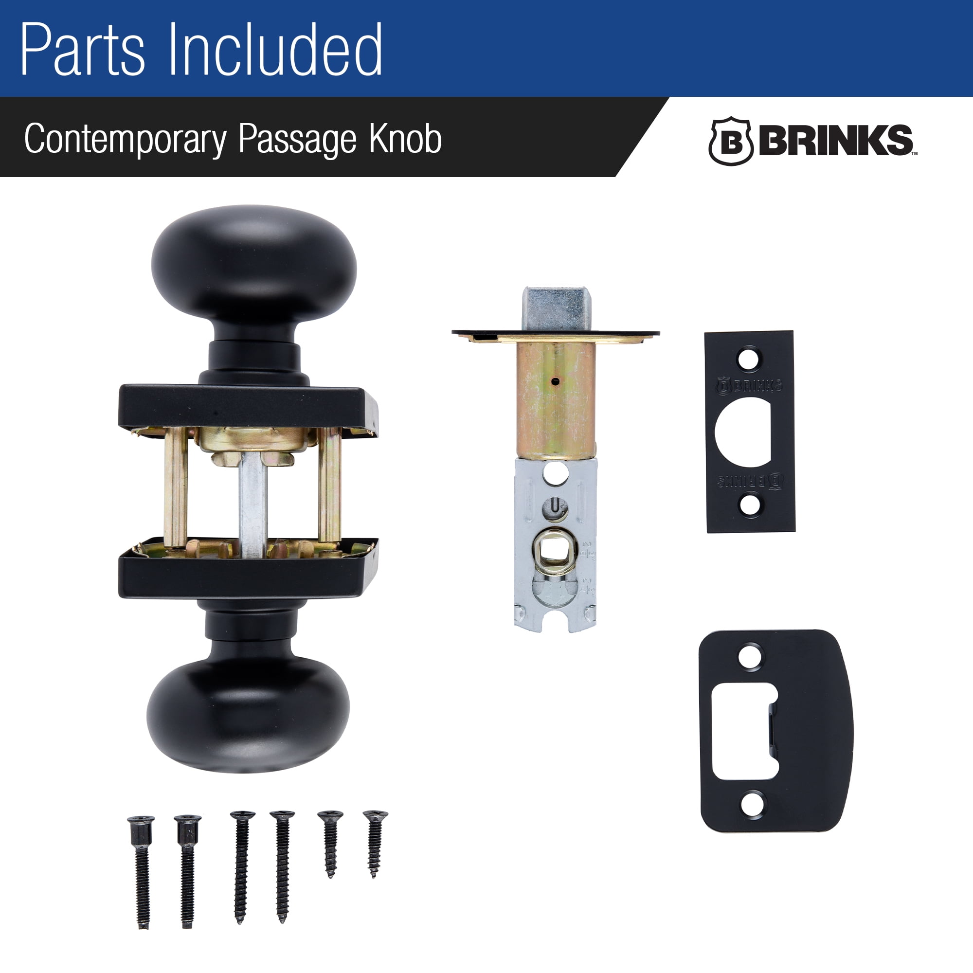 Brinks Contemporary Interior Passage Door Knob, Matte Black, 2 pack