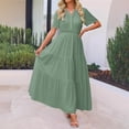 thumbnail image 2 of HXWCHs Robe Nuisette Femme Fluide Col en V Ceinture Été Décontractée Robe Confortable Plage Évasée Maxi pour Printemps Saison Vert m, 2 of 7