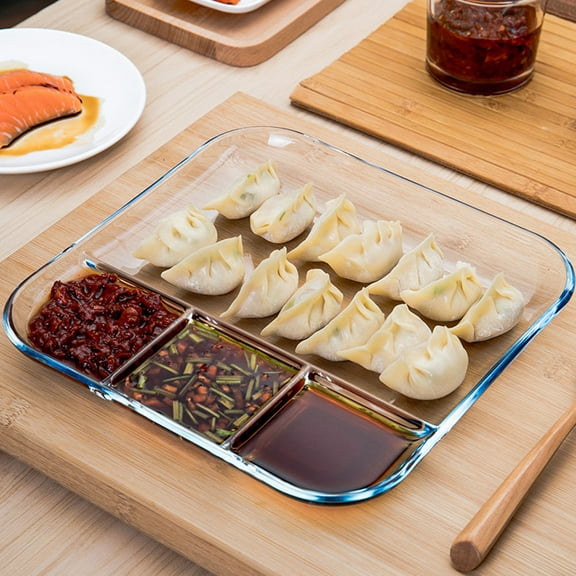 Niceauty Transparent Glass Plate with Separate Sections for Food Storage Suitable for Home School or Office Use 1pc