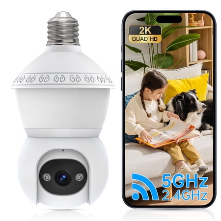 2K Light Bulb Security Camera, 5G/2.4GHz WiFi Wireless Outdoor Camera, 2-IN-1 Bulb Security Camera with LED, Smart AI Detection, Color Night Vision, Two-Way Talk