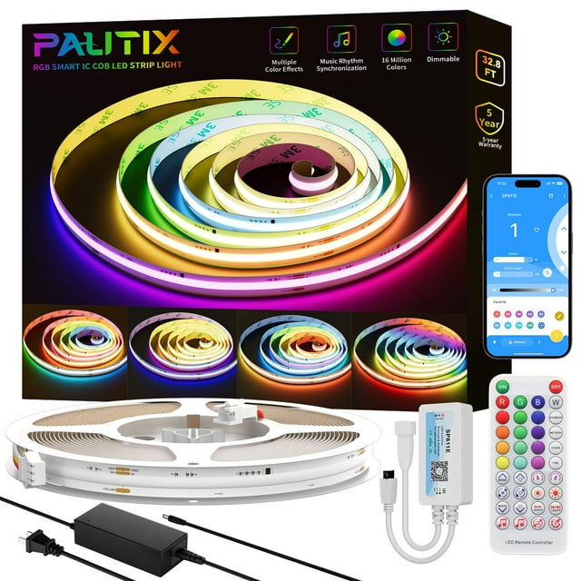 Tira de luces LED PAUTIX RGB Smart IC COB de 10 m con control APP