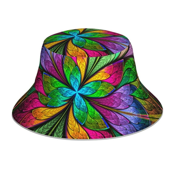 KLL Multicolored Beautiful Flower Bucket Hat for Women Men Packable Travel Beach Sun Hat Outdoor Rave Accessories Reflective Fisherman Cap