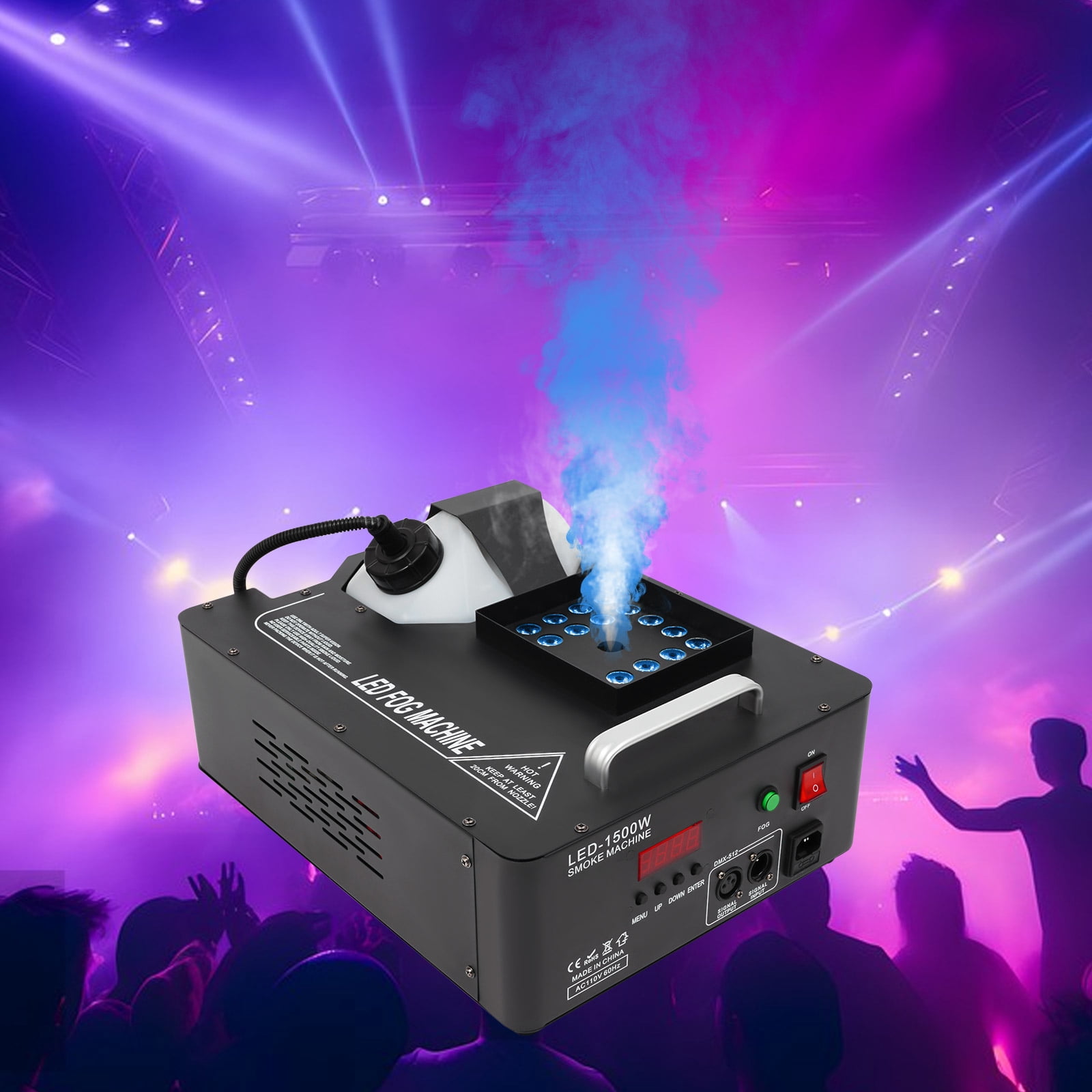 1500W Vertical Fog Machine with LED Lights, DMX512 Dry Ice Fog Smoke Machine Portable Wireless Stage Lighting Smoke Effect for DJ Party Halloween Celebrations, with 24LED ＆ Remote Control