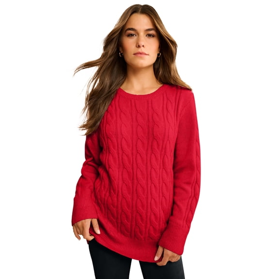 Roaman's Women's Plus Size Cozy Cable Crewneck Sweater