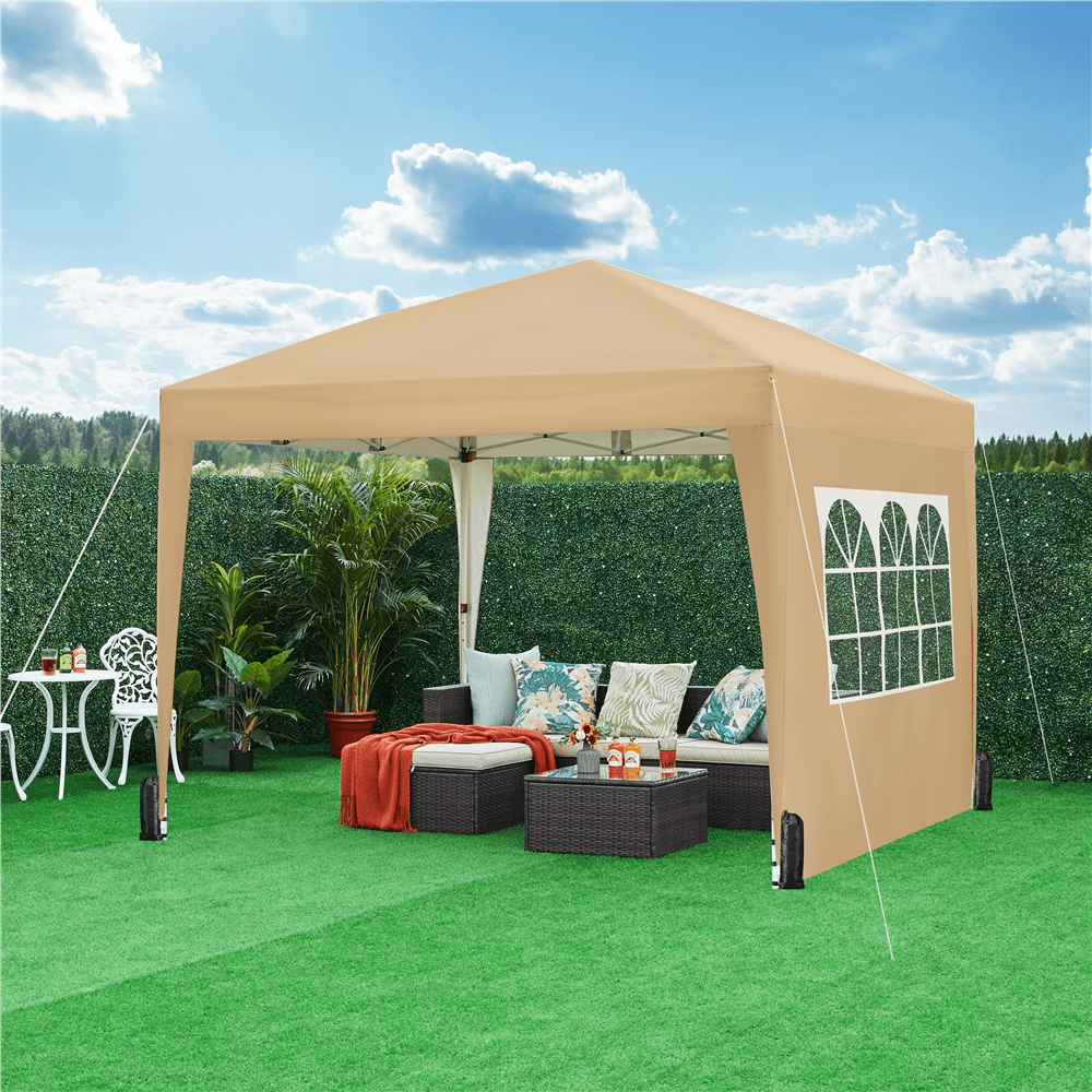 Renwick 10x10 Ft Pop Up Adjustable Canopy with 4 Sidewalls, Khaki