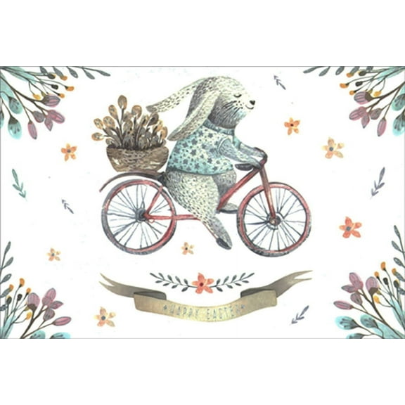 Pictura Gray Rabbit in Sweater Riding Bicycle Easter Card