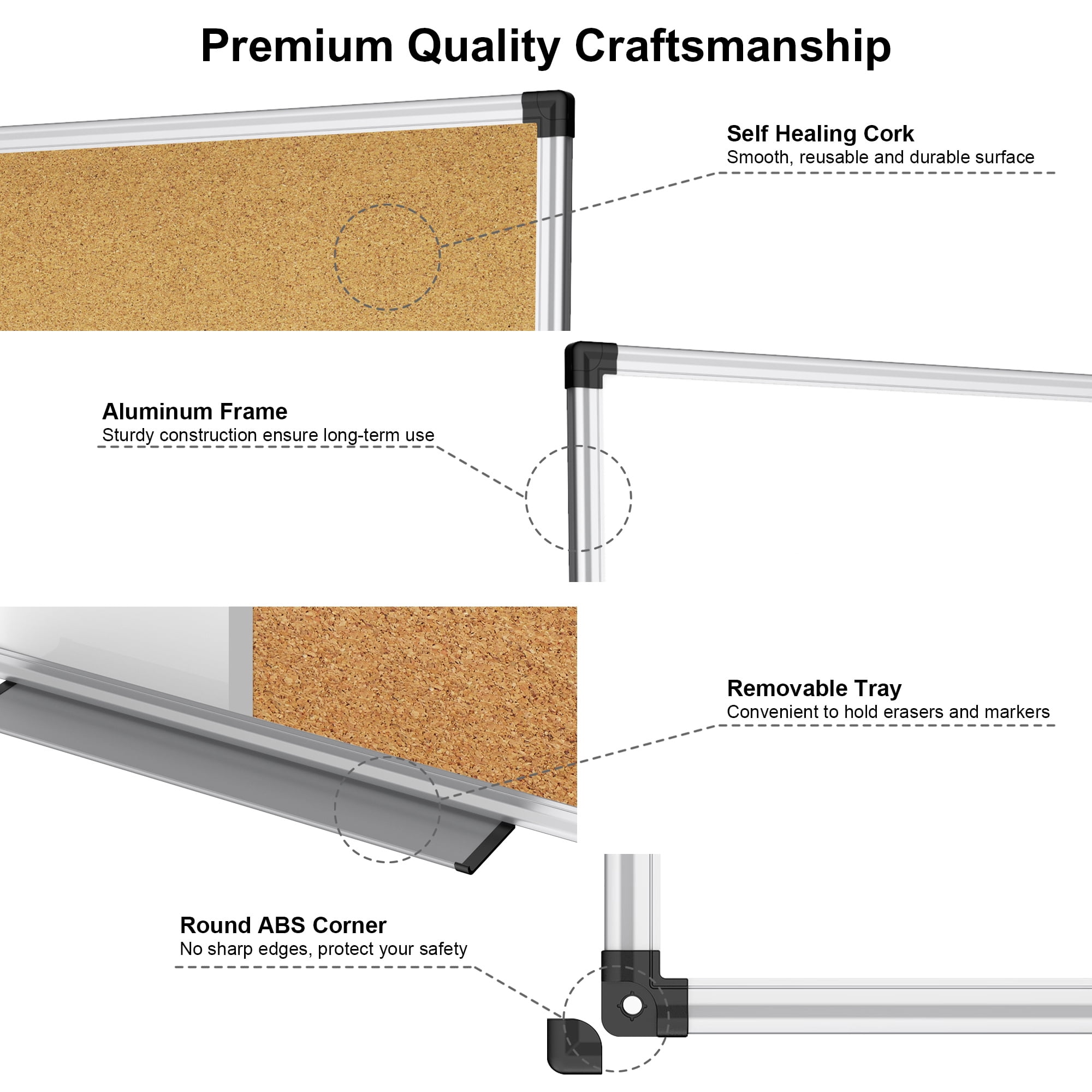 AGCAN White Board Dry Erase and Cork Board for Wall 35" x 23" Bulletin Magnetic Board Combo School Supplies