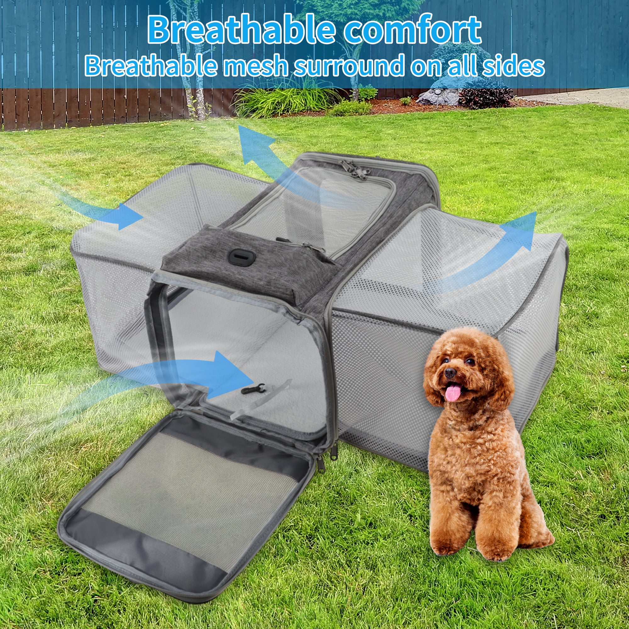 Unique Bargains Expandable Airline Approved Cat Carrier Soft-Sided Pet Travel Carrier with Removable Pad Collapsible Pet Carrier for Dogs Cats and Small Animals Grey