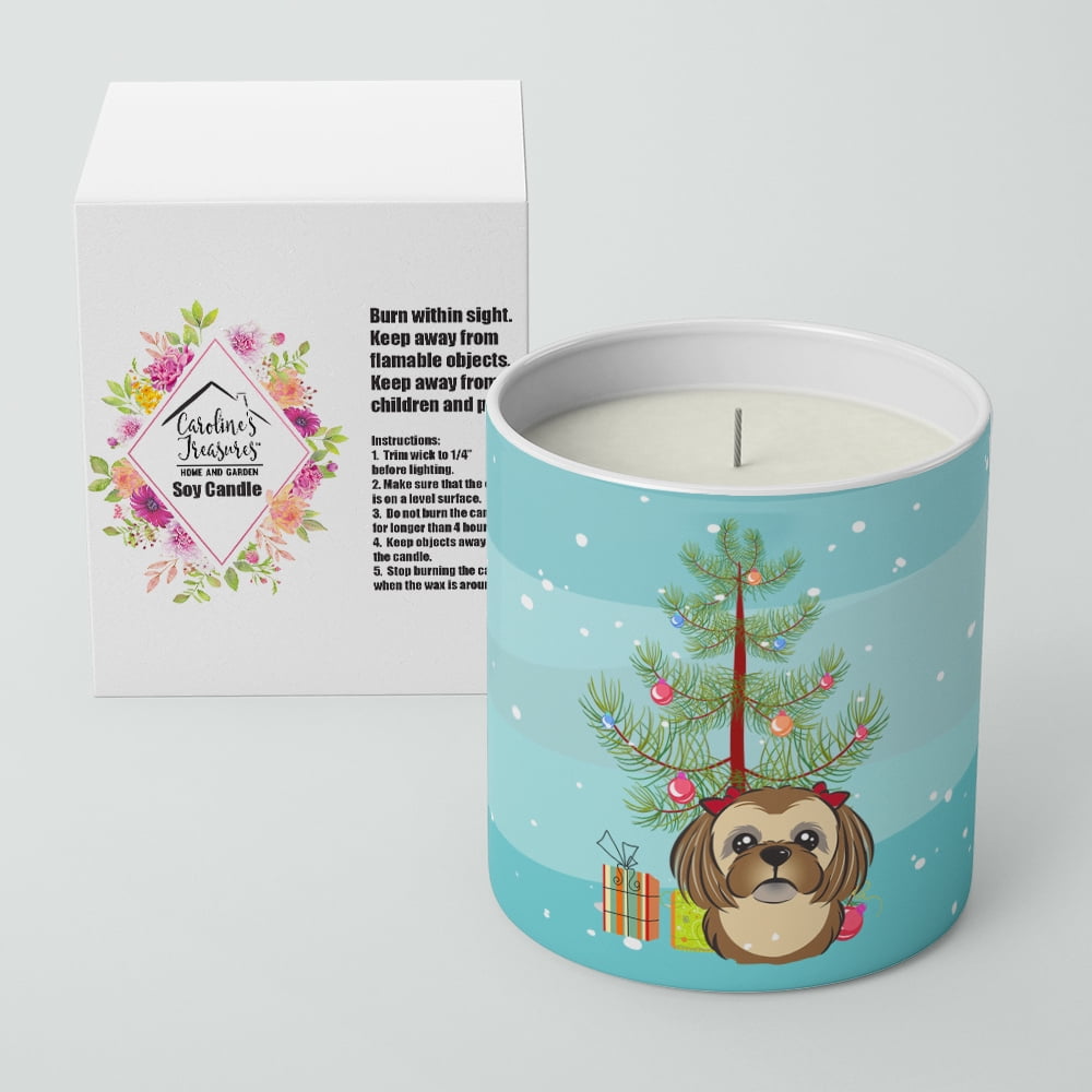 Carolines Treasures BB1621CDL 3.75 x 3.25 in. Unisex Christmas Tree & Chocolate Brown Shih Tzu 10 oz Decorative Soy Candle