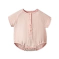 thumbnail image 3 of Rvasteizo Girls Romper Solid Short Sleeve Double Gauze Cotton for Infant 3 Months-2 Years Summer Daily Outfit, 3 of 4