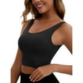 thumbnail image 4 of INSPIRE CHIC Women's V Back Wide Straps Slim Fit Full Coverage Sports Bras Longline Workout Padded Tank Top S Black, 4 of 4