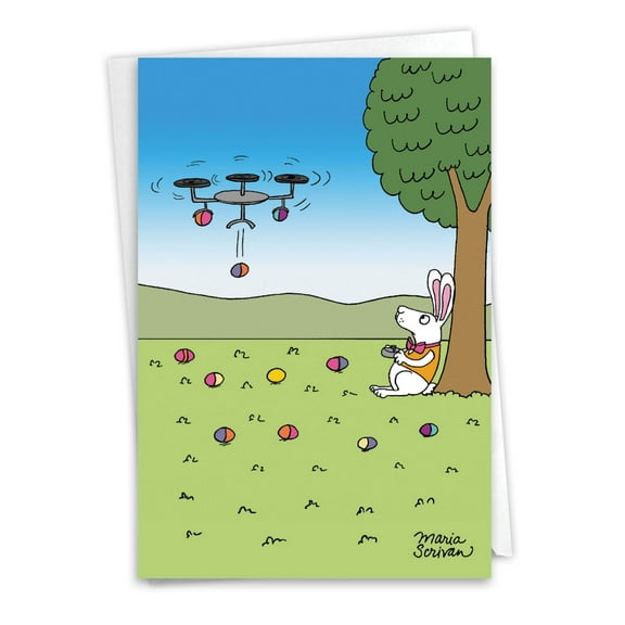 NobleWorks Funny Easter Greeting Card with 5 x 7 Inch Envelope (1 Card) Egg Drone C10960EAG